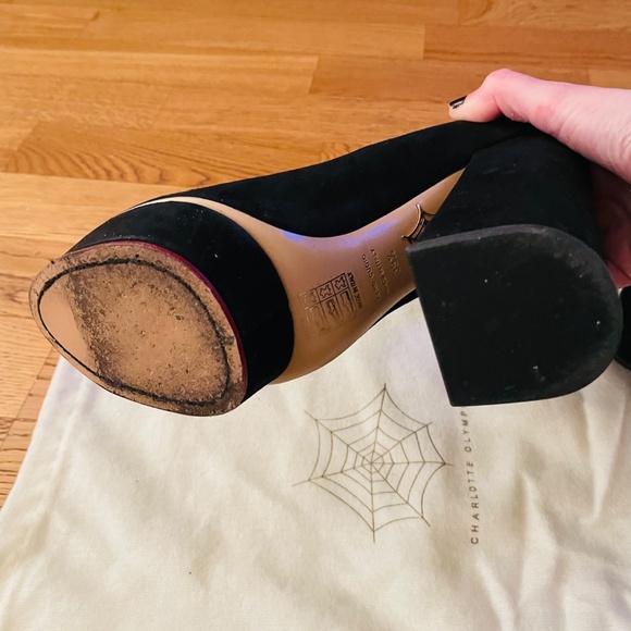 New Platform block heel black suede Charlotte Olympia black booties 39.5 - Picture 8 of 12